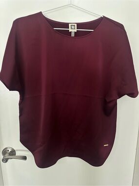 Anne Klein NWOT Burgundy Satin Feel Blouse Size Large Never Worn